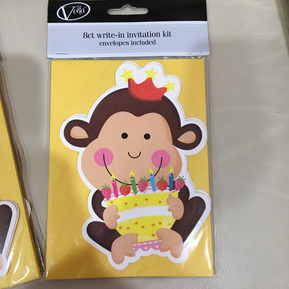 Monkey Birthday Party Invitations Set of 2